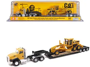 CAT Caterpillar CT660 Day Cab Tractor Yellow w/Trailer and CAT 163H Motor Grader 1/87 (HO) Diecast Model by Diecast Masters