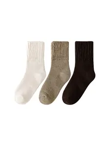 3 Pairs Multi-Color Women's Winter Socks Set, Thick Knit Mid-Calf Thermal, Soft Full Terry Cushion Ribbed Cuff for Casual & Office, EU36-40