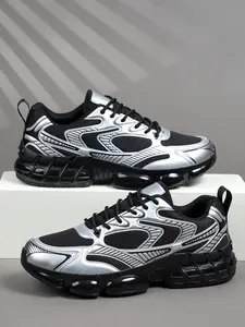 Men's Casual Letter Print Sneakers, Sports Shoes, Breathable Mesh Upper, PU Textile & Tpu Sole, All-Season Comfort Shoes, Unisex Outdoor Footwear