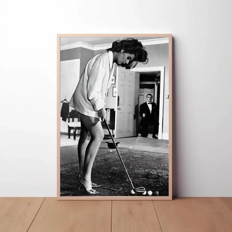 Sean Connery 007 Print James Bond Golf, Black and White Photography Poster