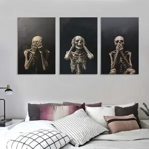 America Brand Set of Three Wooden Frame Sketches Depicting Skulls for Room Decor Artistic Photo Hanging Ornaments 8x12 12x16 16x24 Sizes UV Resistant Canvas Artistic Gift Choice