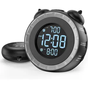 Loud Dual Alarm Clock with Bed Shaker-0-100% Dimmer, Vibrating Clock for Heavy Sleepers or Hearing Impaired, Easy to Set, USB Charging Port, Snooze, Backup
