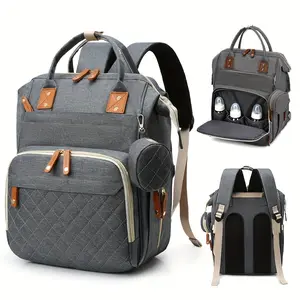 Women's Nylon Argyle Print Large Capacity Backpack - Convertible Multi-Compartment Bag with Elegant Look, Adjustable Padded Straps, Golden-Tone Hardware, Convertible to Handbag or Diaper Bag