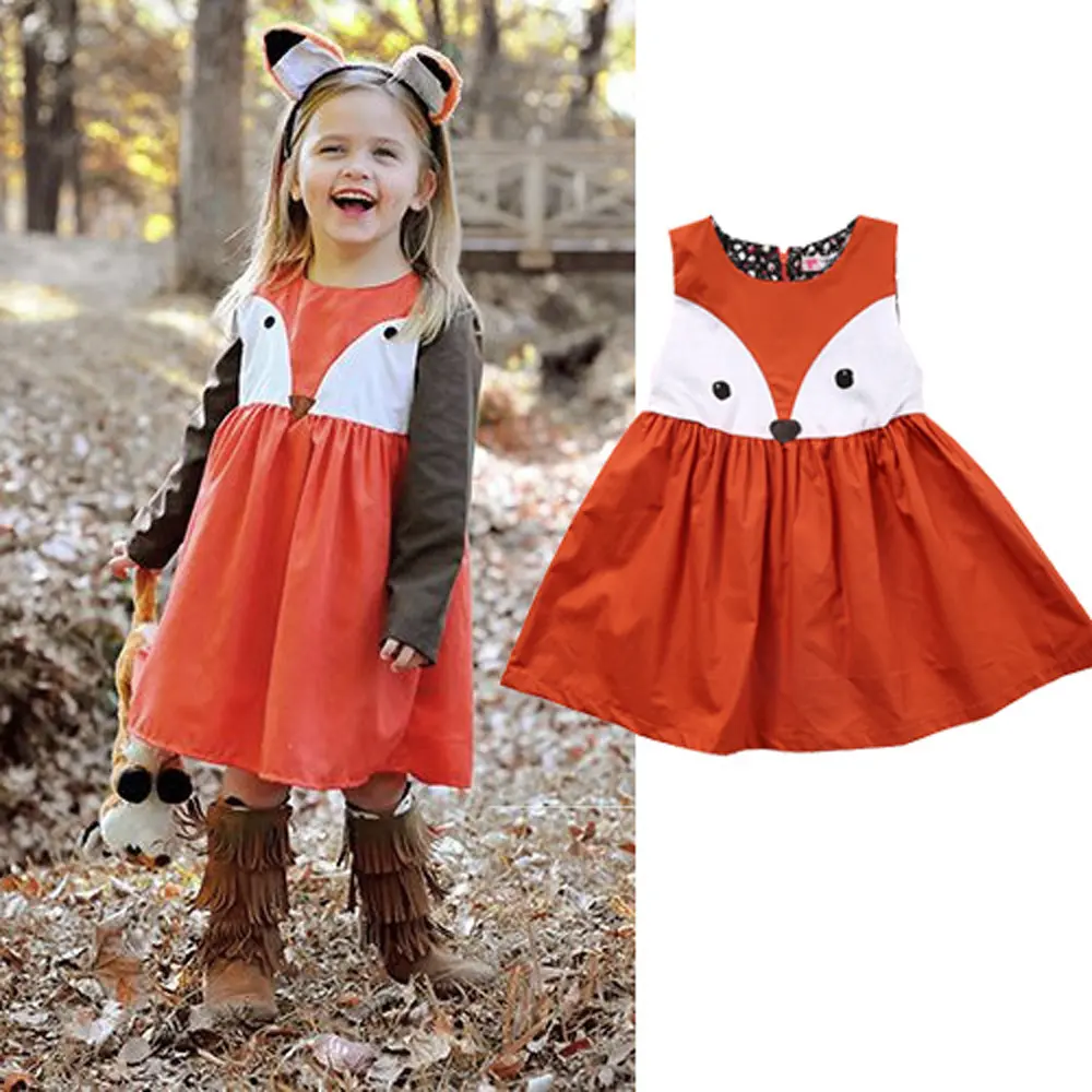 SCKTOO Sleeveless Dresses for Girls Kids Fox Print Dress for Summer A-Line Playwear Dress