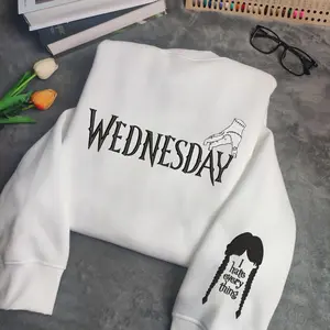 Embroidered Wednesday Crewneck Sweatshirt, Wednesday Addams Hoodie