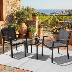 All Weather 3-Piece Outdoor Bistro Set Rust Resistant Cast Aluminum Patio Furniture Set Hollow Carved Design Lightweight Adjustable Table Chairs Combo For Balcony Courtyard Poolside Front Porch