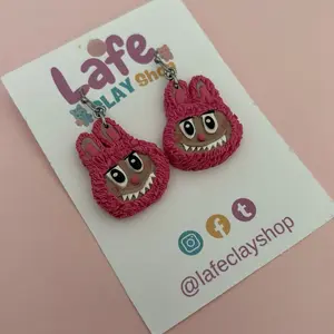 Lafe Clay Shop Pink Monster Earrings - Adorable Clay Crafted Earrings for Kids & Adults