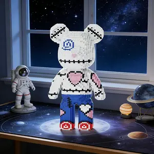 Heart Patch Bear 3D Puzzle Building Blocks Decoration, Bookshelf Home Office Cabinet Decor, Party Living Room TV Stand Display Gift