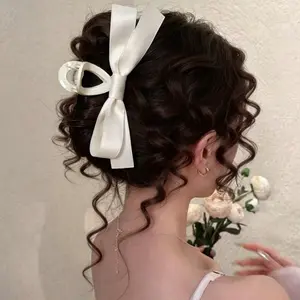 1pc White Double-Sided Bow Hair Claw Clip, Cute Ribbon Design Suitable For Daily Wear, Fall Winter Hair Accessories For Women, Casual Vacation Outfit, Party & School, Strong Hold Hair Claws, Hair Barrettes Claw Clips