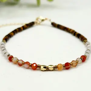 Depression Support Carnelian Rose Quartz Tiger Eye Bracelet with Adjustable Gold Clasp & 3mm Beads for Everyday Wear or Gift | Women's Natural Bracelet
