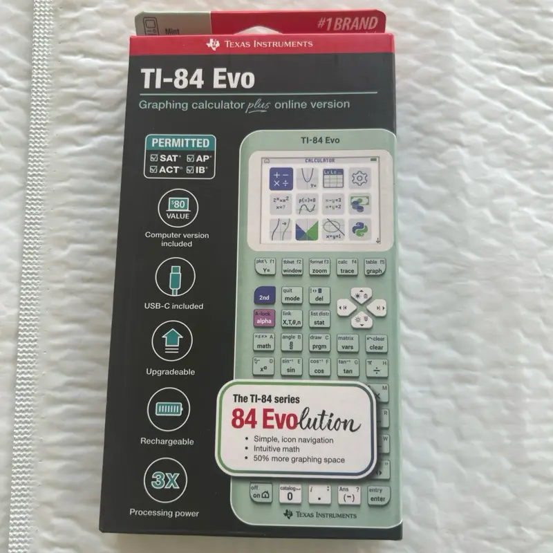 Texas Instruments Ti 84 EVO Graphing Calculator With Case Cable Mint Green New