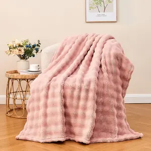 Luxury Shaggy Blanket for Sofa,Cream Big Bubble Fluff Blanket, Breathable Warm Blanket for All Season, Ultra Soft Warm Plush Blanket for Bed Couch,  Giftable Soft Blanket for Home Decor, Soft Cozy Blanket