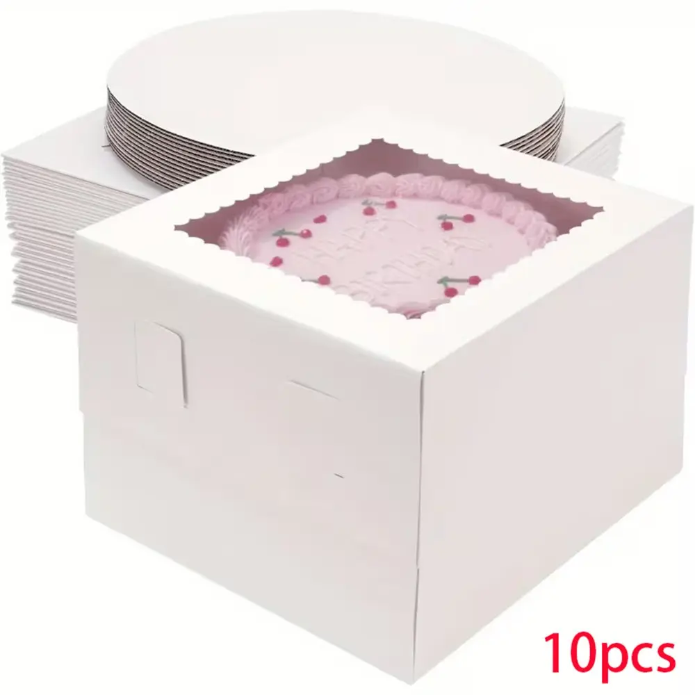 10pcs Cake Boxes, Cake Carrier with Large Window, Ideal for Baking Cookies, Pies, Paper Cups, Pastries, Bakery Transport Containers, Baking Supplies