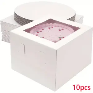 10pcs Cake Boxes, Cake Carrier with Large Window, Ideal for Baking Cookies, Pies, Paper Cups, Pastries, Bakery Transport Containers