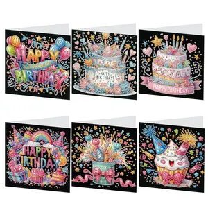 5D Diamond Arts Colorful Painting Greeting Card Kit, 6 Counts/set DIY Diamond Arts Colorful Painting Birthday Card with Envelope, Birthday Gift, Diamond Painting Kits
