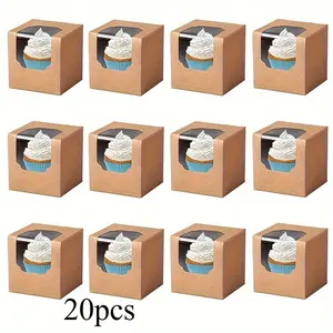 Paper Baking Box with Window, Cupcake Packaging Box, Portable Muffin Box, Egg Tart Packaging Box with Transparent Window, Pastry Box, Bread Box, for Home Kitchen Bakery Picnic Party, Baking Packaging Supplies