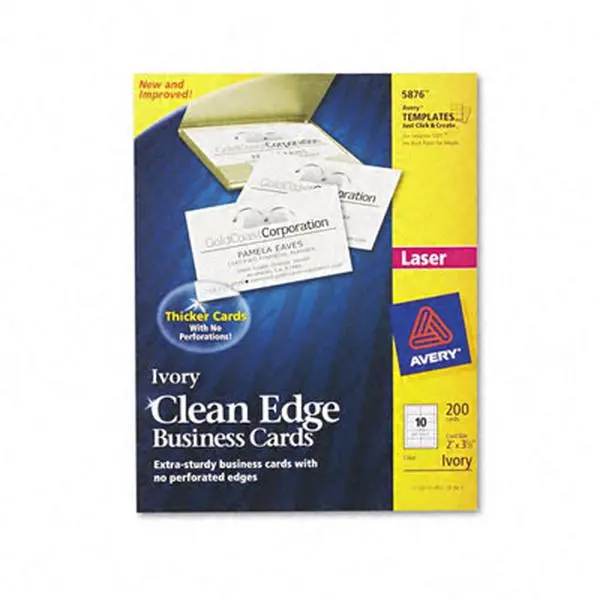 Avery 5876 Business Cards, Non-Perforated Smooth Edges, Uncoated Heavyweight Card Stock, 2x3.5in Ivory, 10 per Sheet, 200 per Pack, Thick Paper