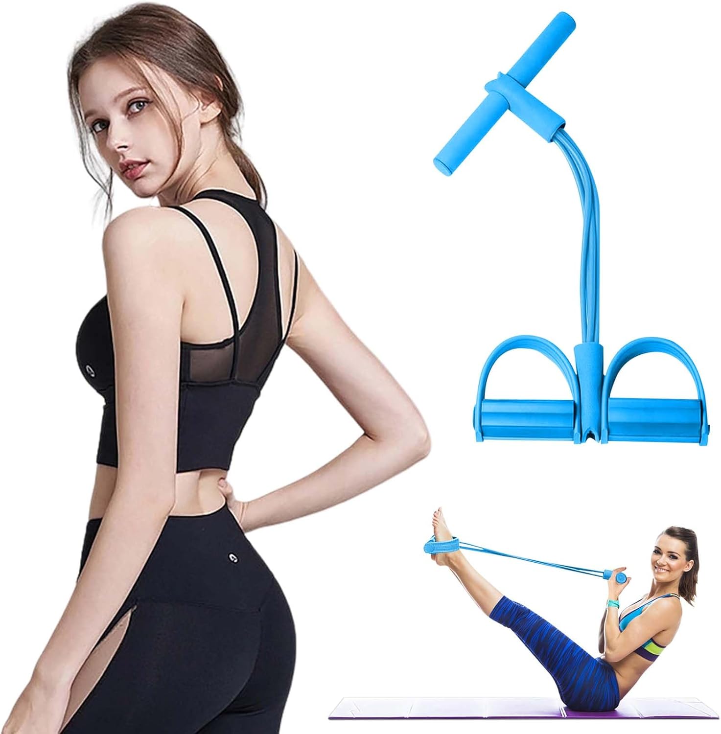 4-Tube Pedal Resistance Band Elastic Pull Rope, Home Gym Fitness Equipment for Full Body Workout