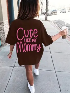 Cute Short Sleeve T-Shirt for Girls, Casual Round Neck Top with Handwritten Letter Pattern, Spring Summer for Kids, Graphic Tees