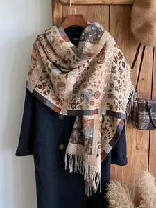 Unisex Boho Winter Scarf, Thick Woven Fabric, Fall & Winter Fashion, Dual-Sided Paisley Print Shawl, Warm Headscarf for Daily Wear, Boho Style Shawl
