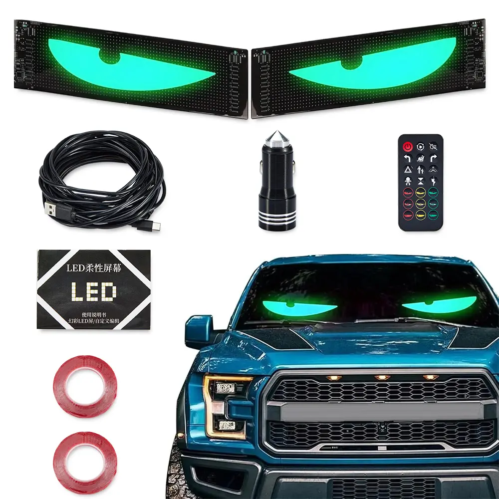2-Pack Devil Eyes LED Car Windshield Lights (23.4x4.7 in, 14.7ft USB Cable Included) - Bright, Programmable Sync Patterns, App Control - Holiday/Birthday Gift, Fits Sedans, SUVs, Medium Trucks