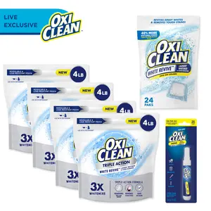 OxiClean LIVE White Revive Triple Action Laundry Whitener Powder, 4lb + White Revive Power Paks 24ct
