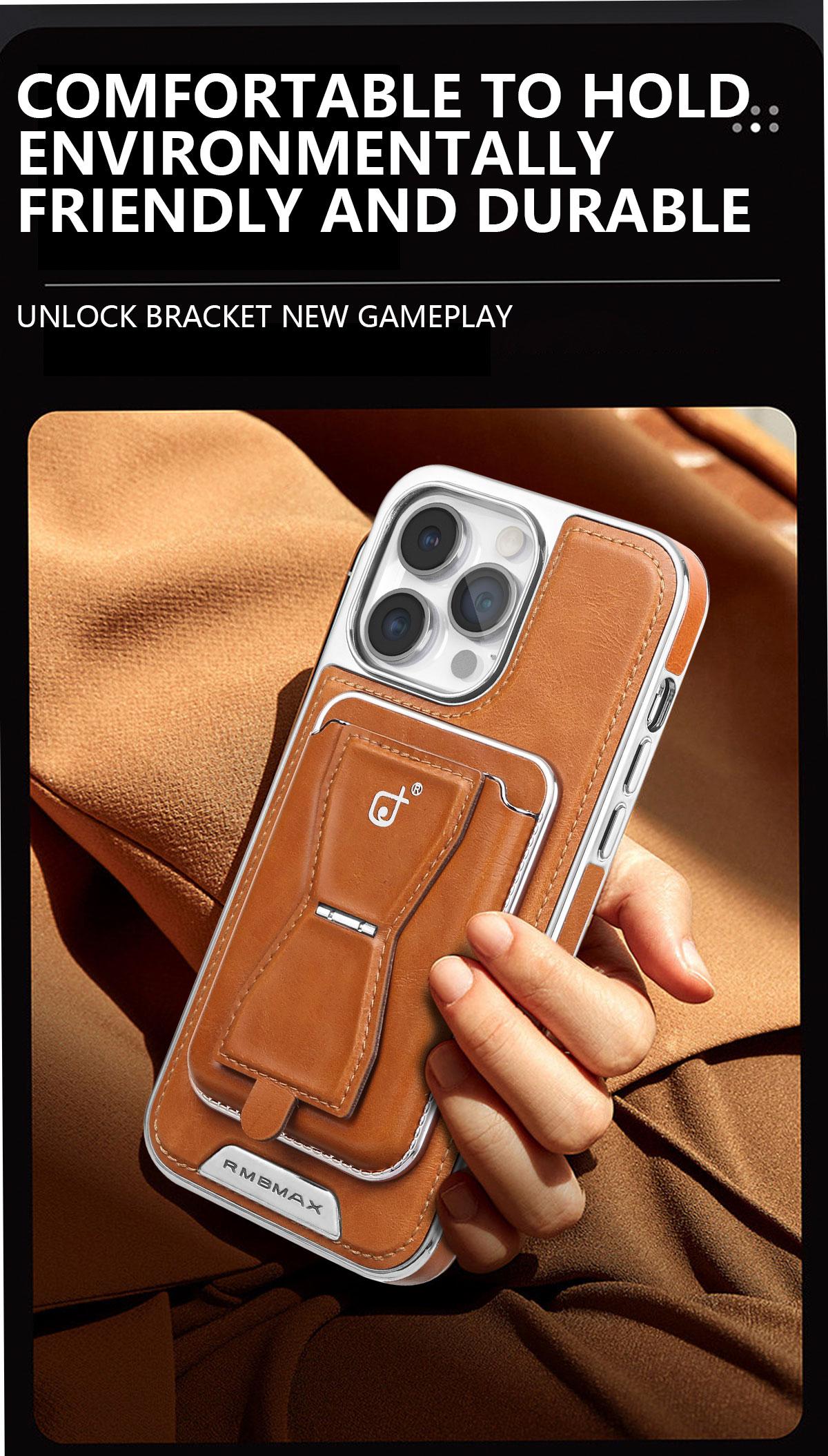 New Genuine Leather Magnetic Card Bag Stand Phone Case Detachable Card Bag 2-in-1 Design For iPhone17ProMax/16Pro/15Plus/14/13/12Pro Full Shockproof High-end Business Protective Cover For Men And Women