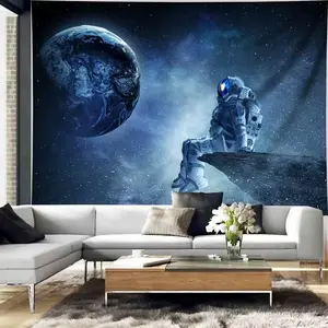 Large Astronaut Tapestry Wall Hanging, Peach Color Light Fabric, Planets and Starry Night Design, Starry Sky Pattern, Bedroom Living Room Office Decor, Home Bedroom Decor