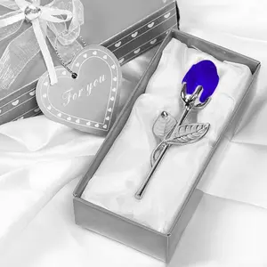 Mini Glass Crystal Rose Flower, Gold Stem Eternal Rose Gift Box, Romantic Forever Love Present for Women, Valentine's Day Mother's Day Gift, Wedding & Home Desktop Ornament
