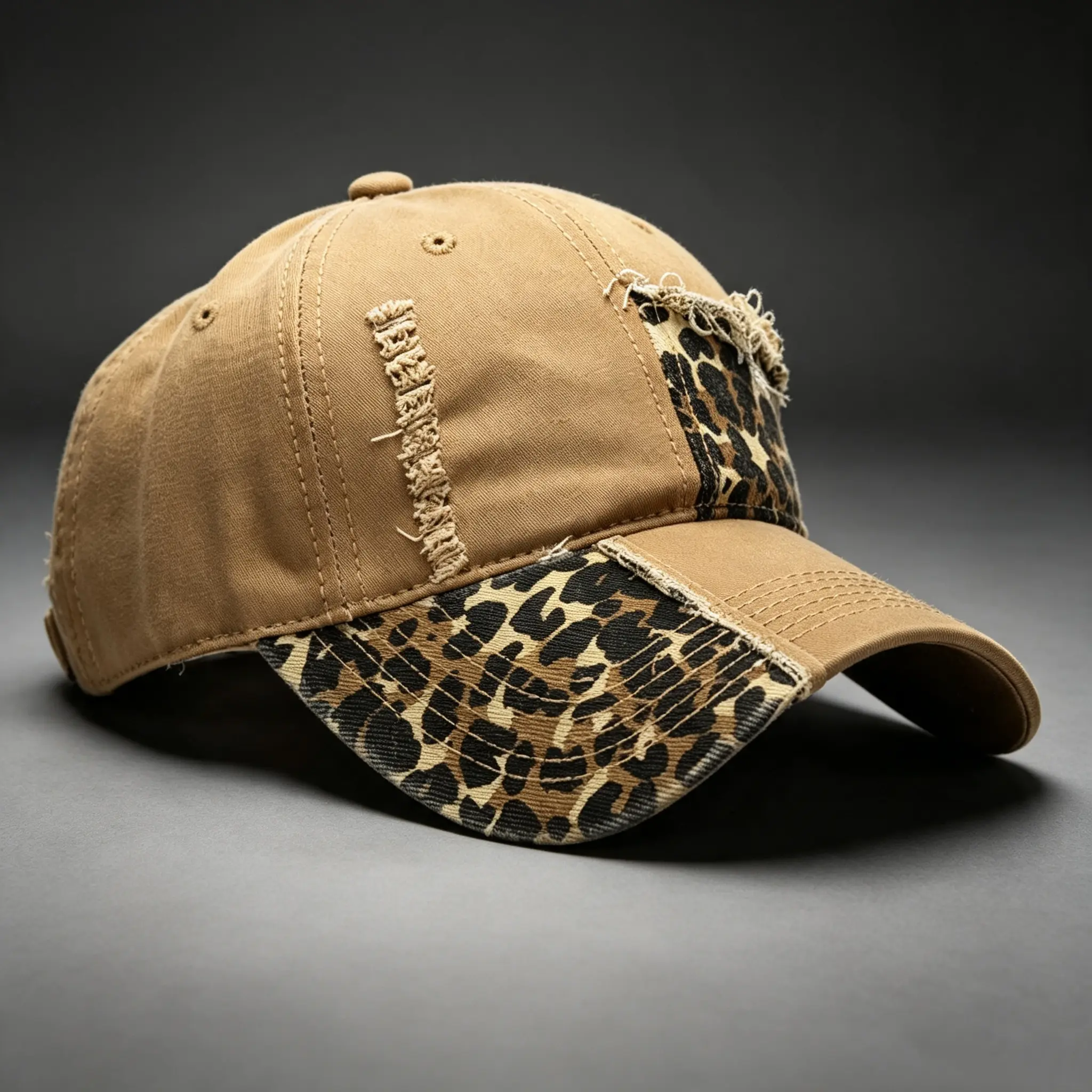 Leopard patch unisex baseball cap, women's and men's adjustable casual outdoor cap, adjustable cap, leopard patch patchwork perforated baseball cap