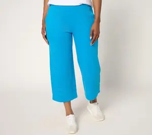 Denim & Co. Active Petite French Terry Crop Pant with Embroidery
