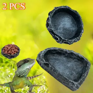 Set of 2 Animal Food & Water Bowls - Surface Dish for Bearded Dragons, Chameleons, Geckos, Hermit Crabs, Dubia & Crickets, Reptile Feeder Terrarium Decoration Bowls, ashtrays, home decor