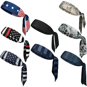 8 Pcs American Flag Bandana Headbands USA Head Tie Ninja Karate Sweatbands Adjustable Hair Wrap Bands for Men Kids Boys Workout Sports Tennis Basketball Running, Patriotic Labor Accessories