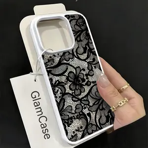Black Floral Lace Phone Case， Elegant Vintage Style for iPhone 17 16 15 14 13 12 11 Plus Pro Max.A17