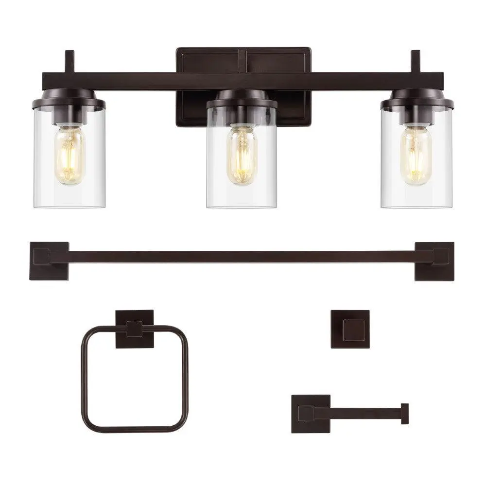 JONATHAN Y Liam 23.25" 3-Light Farmhouse Industrial Vanity Light with Bathroom Hardware Accessory Set, Wall Sconce, Decorative Wall Fixture, Vanity Mirror Lighting