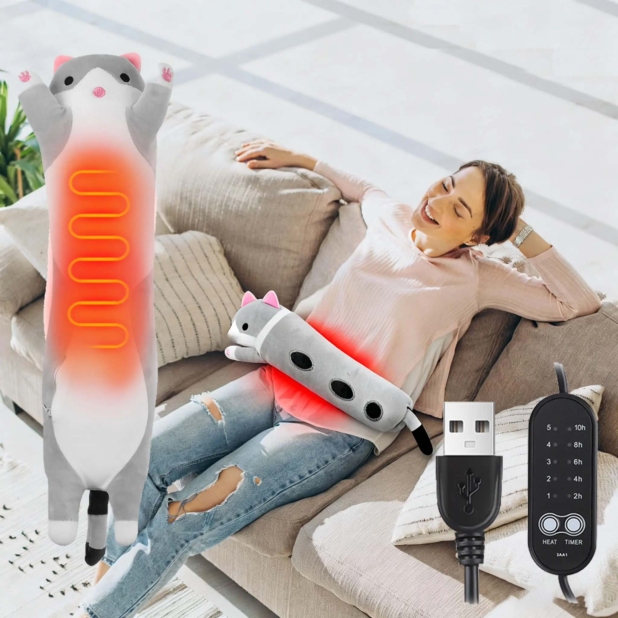 Cat Heating Pillow for Period Menstrual heating Pad USB Plug-In 5 Heat Settings Adjustable Heat Adjustable Heating Temperature 5 Timer Christmas Gift, Cozy Electric Pet Cushion for Relaxing at Home, Portable Heater