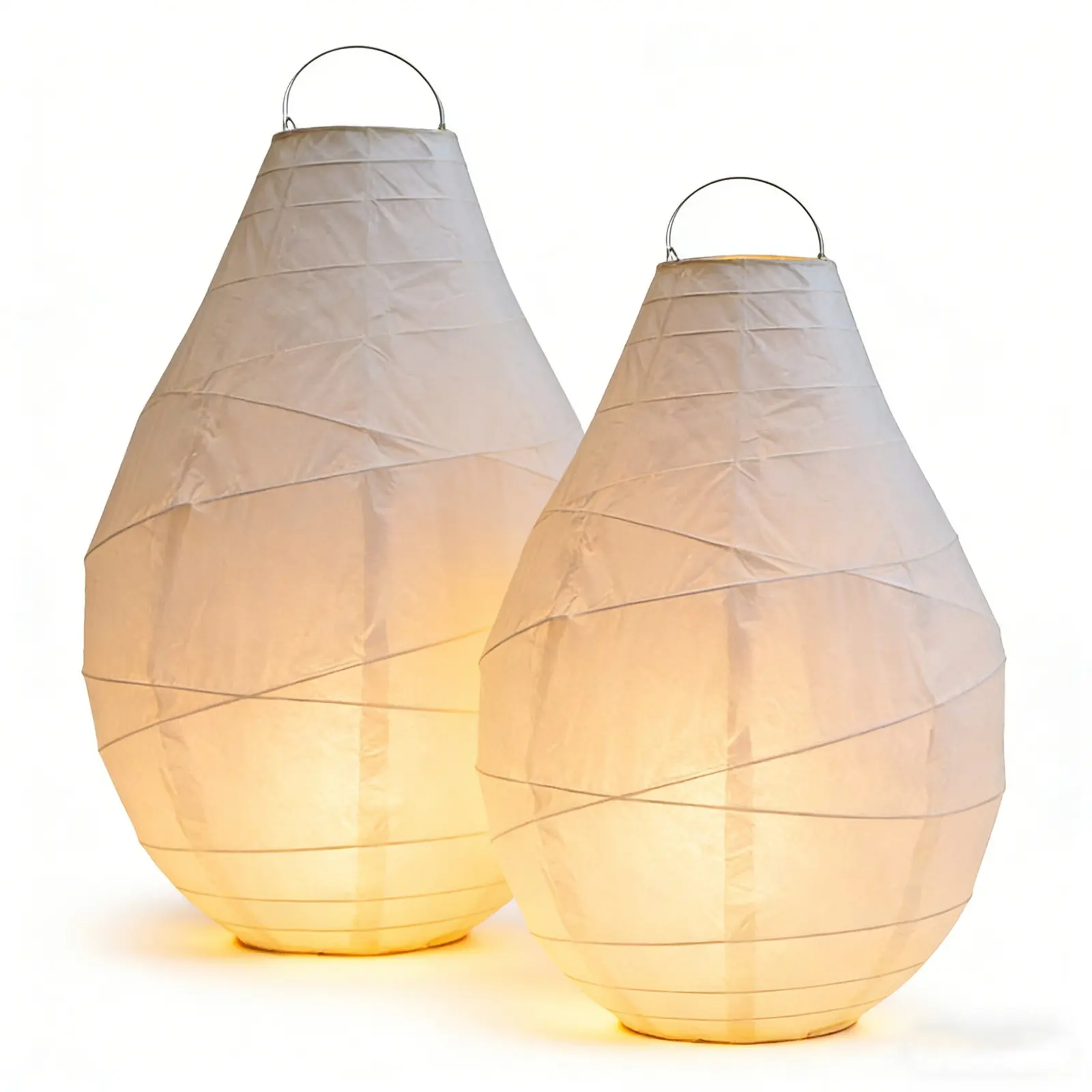 2PCS White Rice Paper Lampshade Set, Decorative Ceiling Pendant Paper Lamp Shade Japanese Style Teardrop Shape, White Paper Lamp Shades for Hanging & Table Lamp, Living Room Bedroom Party Wedding Decor