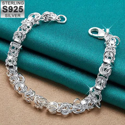 Women's 925 Real Silver Bracelet - Dainty Vintage Boho Style, Elegant Pendant Charm, Polished Metal Coating, Safety Buckle Clasp, Multifunctional Adults' Unisex Daily & Party Bracelet Jewelry, Silver Band Accessory