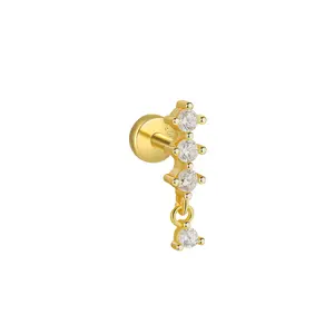 "Starlight Choir" Yellow Dazzling Bar Drop Cartilage Piercing Silver Flatback Nap Earring