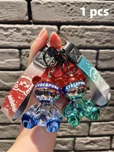 Future Bear Keychain, Handmade Resin Keychain, Graduation Gift, School Year Gift, Vibrant Color Tech Style, Unisex Electroplated, Unique Car Key Chain, Stylish Keychain, Keychain Pendant