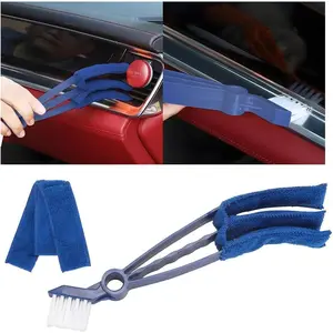 Mini Duster for Car Air Vent, Vehicle Air Conditioner Cleaner & Brush with Cloth for Keyboard, Automotive Dust Collector Cleaning Cloth Tool, Universal for SUV Sedan Truck (Blue)