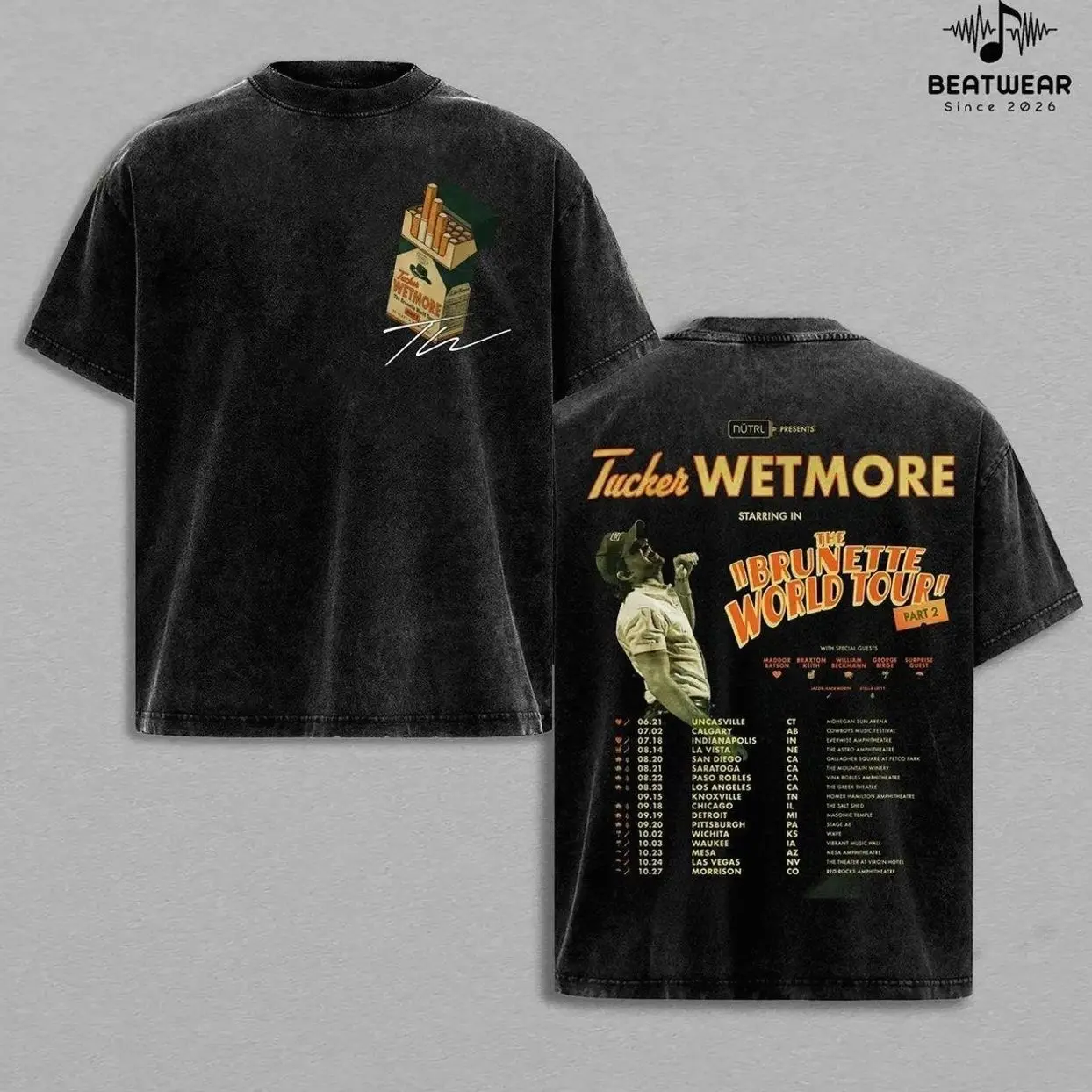 Menswear Mens Clothing Classic Short-Sleeve Washed Vintage Oversized Round Neck Printed Soft Cotton T-Shirt - Unisex Tucker Wetmore Tour 2026 Country Music Artist Fan Apparel, Casual Graphic Clothes, Men's Tops (WI2, Seamless ZN2)