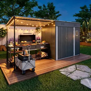 12x4ft Metal Lean To Shed with Open-Sided Pergola, 4'x6' Outdoor Storage Shed & 6'x4' Attached Hardtop Gazebo Combo, 2-in-1 Sheds & Outdoor Storage Tool Shed for Patio, Backyard, Garden