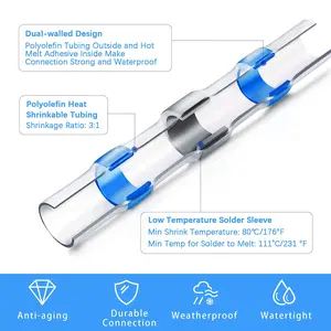 Solder Seal Wire Connectors Kit, Waterproof Solderless Heat Shrink Butt Terminal Insulated Electrical Butt Splice for Automotive Marine Boat Wire Joint