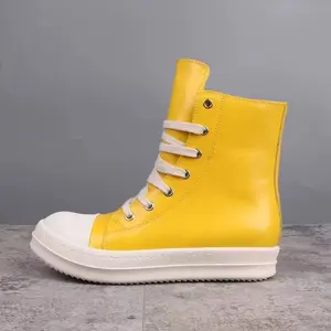 designer punk style  cowhide high top trainers ro multiple colors genuine leather ankle boots for men and women casual height increasing lace up boots classic white sole retro shoes