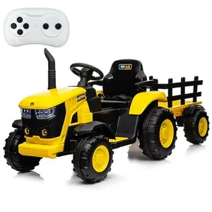 Ride on Tractor with Trailer,12V Kids' Electric Vehicles with Remote Control,Spring Suspension,35W Dual Motors