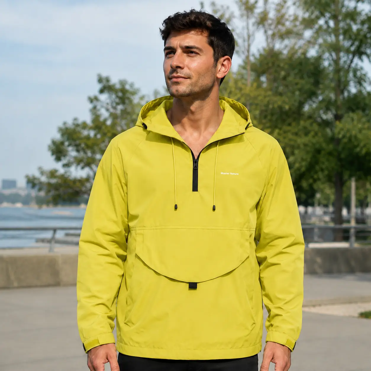 Men's Casual Anorak Jacket, Hooded Half-Zip Pullover with Front Flap Pocket and Elastic Cuffs for Outdoor Wear Coats Menswear