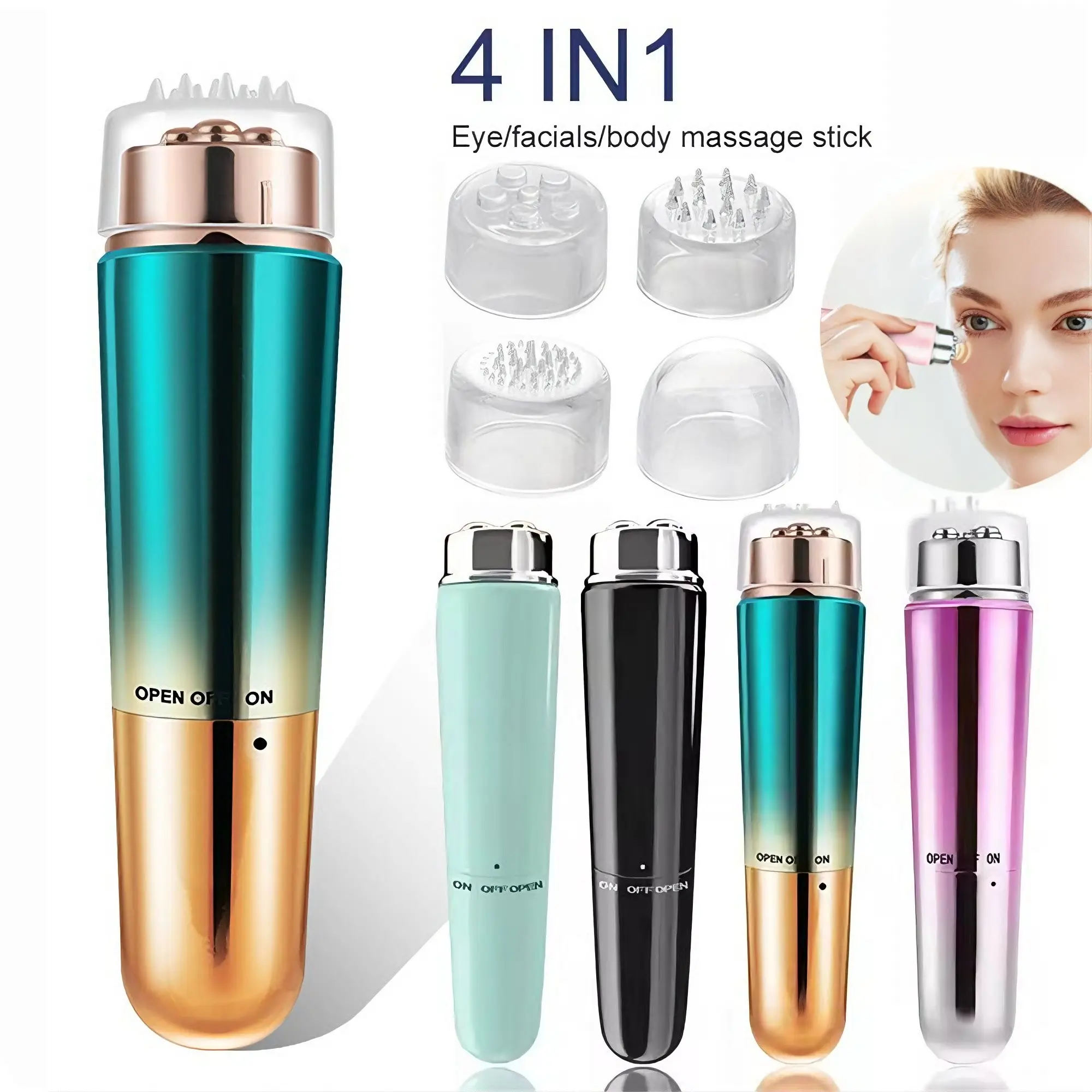 ✨ Mini Eye Facial Massager, Anti-Wrinkle & Dark Circles Removal Massage Device, with 4 Replaceable Heads, Muscle Roller Stick, Portable Muscle Massagers
