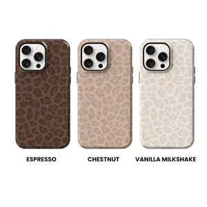 Neutral Brown and Cream Leopard Case for iPhone 12 13 14 15 16 pro max plus mini ( NO MAGSAFE )