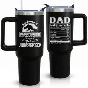 Father's Day Gifts For Dad, Daddysaurus Tumbler 40oz With Handle, Funny Birthday For Dad, Husband, Present Idea For Father, New Dad, Papa Gift, Xmas Gift
